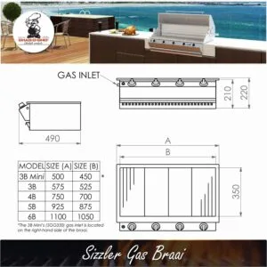 Sizzler counter top gas braais sizes